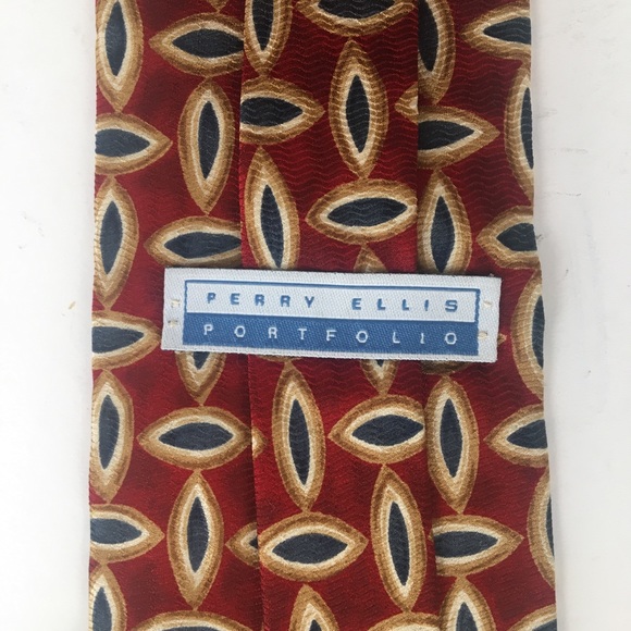 Perry Ellis Portfolio red blue patterned silk tie - Picture 3 of 3